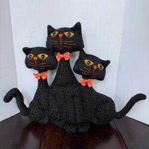 Vtg 2000 Kids of America Corp Halloween Black Cat Trio Sparkle Plush Decor 12"